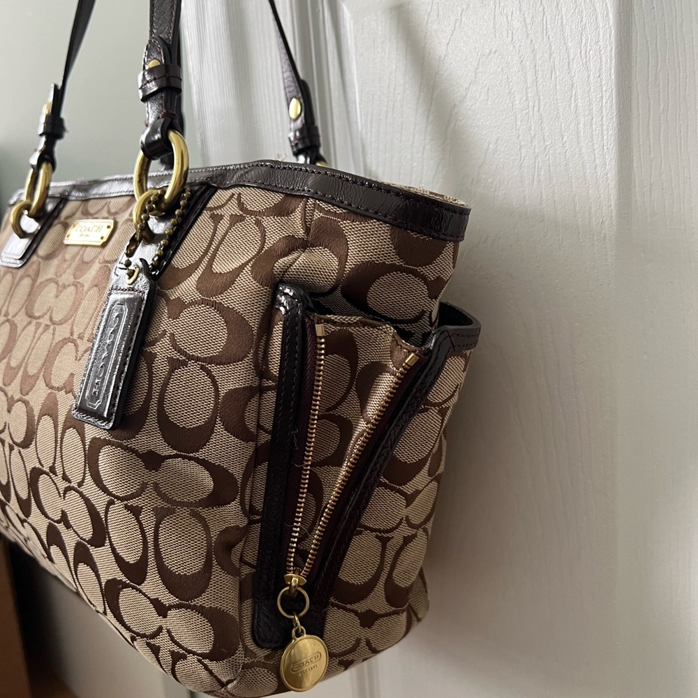 Coach Brown Signature Canvas Tote - Picture 4 of 12